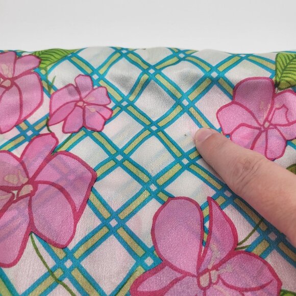 VTG Floral Lattice Pink Green Scarf Breast Cancer Awareness Ribbon - Picture 3 of 7